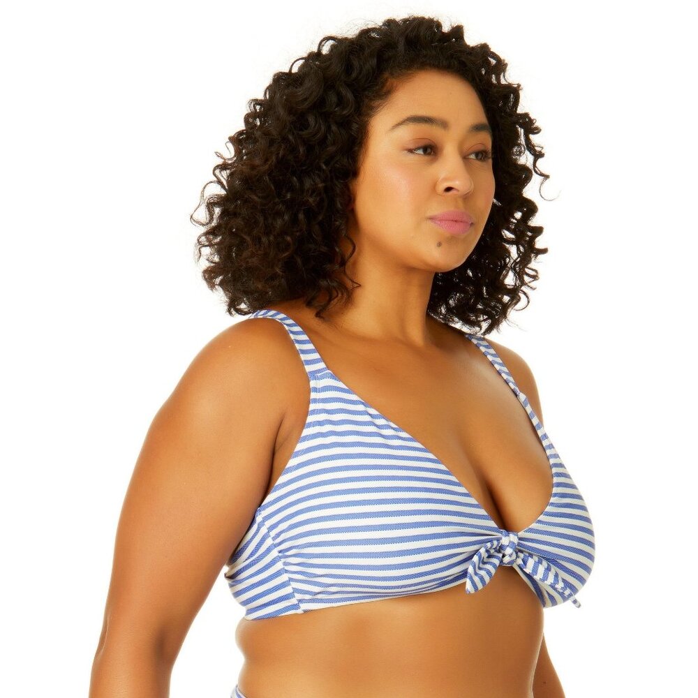 Time and Tru Womens Large Blue White Textured Stripe Bikini Top